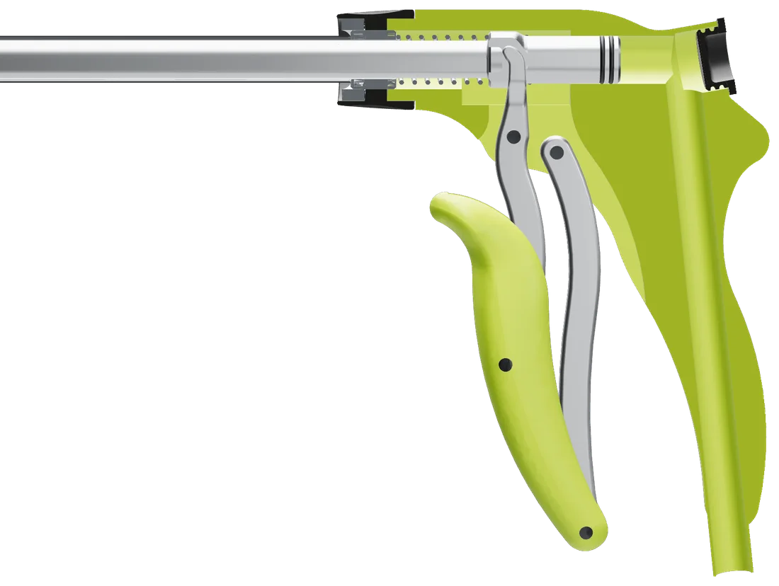 Section view of the lift grip showing the trigger, linkage and rod
